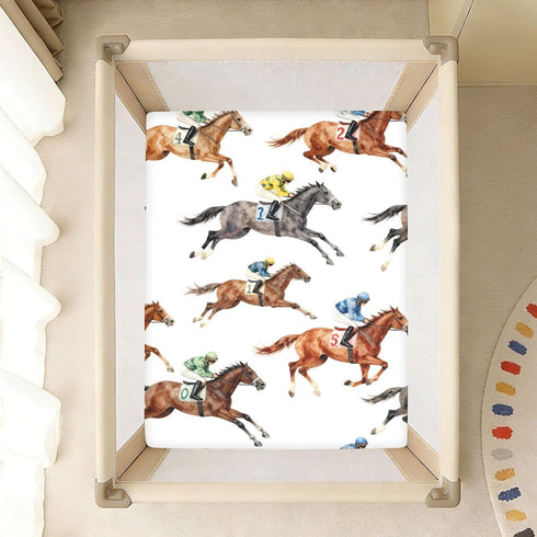 CZXW 52" 28" Horse Racing Jockeys Crib Sheets Fitted x Natural Cotton Soft & Breathable for Baby Crib Mattress