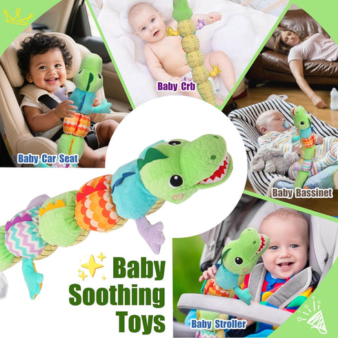 TLQSM 0-6 Tummy 3-12 Baby Sensory Green Dinosaur Plush Musical Rattle Toy with Rustling Sounds for Infant Months, Time