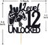 Cos mos Video Game Level 12 Unlocked Birthday Cake Topper, Black Glitter Decorations for 12th Birthday Party