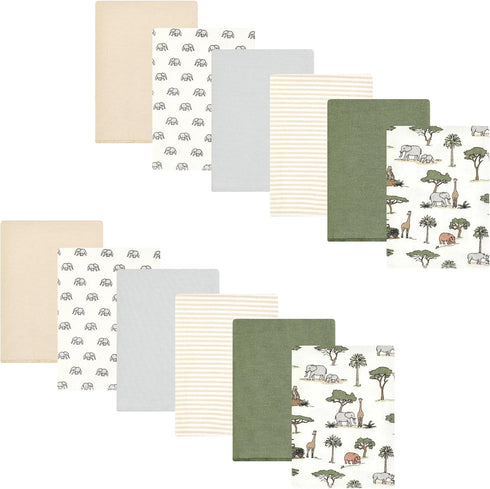 Hudson Baby Unisex Cotton Flannel Burp Cloths Bundle, Going On Safari, One Size