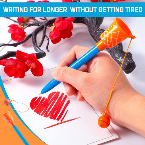 20 Pcs Basketball Hoop Pens - Basketball Party Favors with Blue Pencil Holders, Novelty Pens for Kids Sports Party