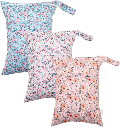 3 Pack 3L02 Wet Dry Bags Two Zipper Pockets Travel Beach Pool Reusable Waterproof Yoga Gym Bag for Baby Cloth Diaper