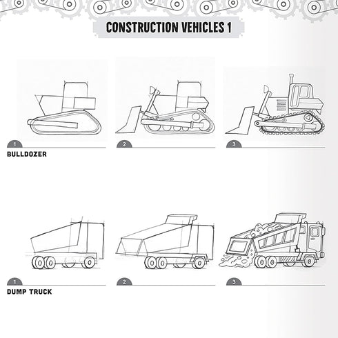 65 5+ eeBoo Learn to Draw Vehicles - Step-by-Step Drawing Activity Book with Stickers, Land Water Air Construction