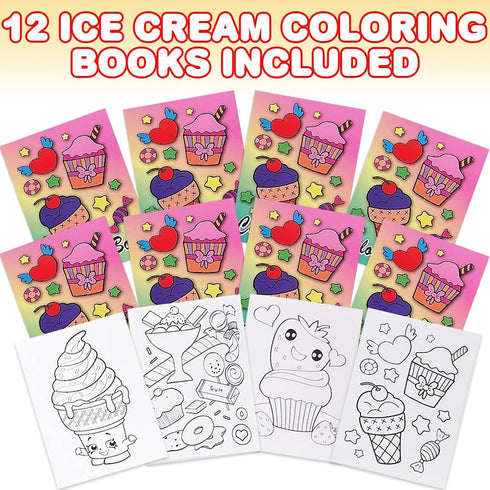ArtCreativity 12 pcs Mini Ice Cream Coloring Books for Kids, 5" x 7", Summer Dessert-Themed Activity Set