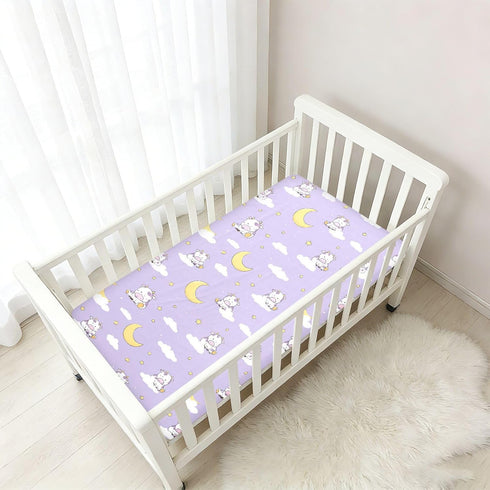 miaozhen 1 Pack 52x28 Cotton Baby Crib Sheets Soft Stretchy Naughty Animal Cow Pastel Purple Toddler Cirb Bedding Cover