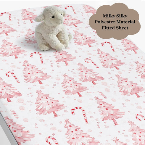 Wicbfdfv 52x28x9 Pink Christmas Pine Trees Candy Fitted Baby Crib Sheet for Boys Girls in Festive Winter Holiday Fitted