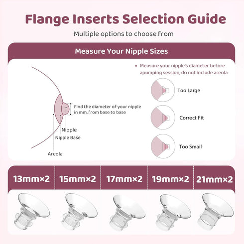 13/15/17/19/21mm 10PCS, 50 24mm Flange Sizing Kit with Flange Inserts Nipple Ruler, Pads, Silicone Flanges Insert Kit
