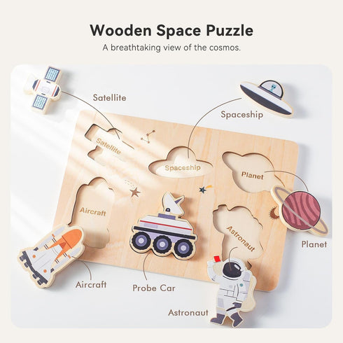 3 Packs Space Ocean Forest Wooden Chunky Puzzles - Educational Toys for Toddlers with Perfectly Fitting Pieces