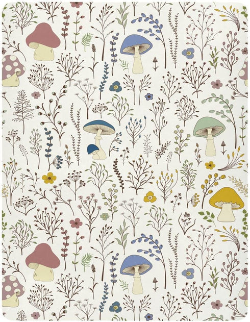 Fitted Crib Sheets Wild Plants Mushroom - Stretchy Portable Playard Sheets for Baby Toddler, Breathable Soft Mini Crib