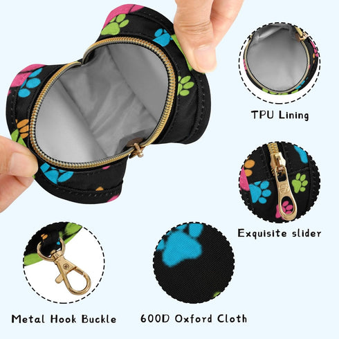 PYBUG Paw Print Round Pacifier Storage Case, Polyester & TPU Lined with Hook Buckle, Pacifier Container Box for Baby