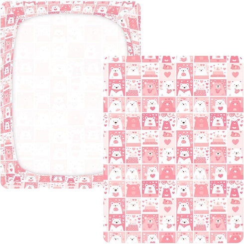 miaozhen 1 Pack 52x28 Cotton Baby Crib Sheets Soft Breathable Bear White and Peach Playard Mattress Sheets for Nursery