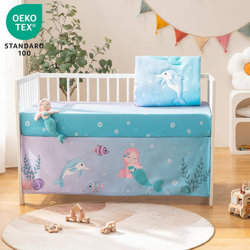 4 Set Sets Pieces Crib Bedding for Baby Boys Girls, Infant Toddler Nursery Baby Bedding Includes Cartoon Quilt, Fitted