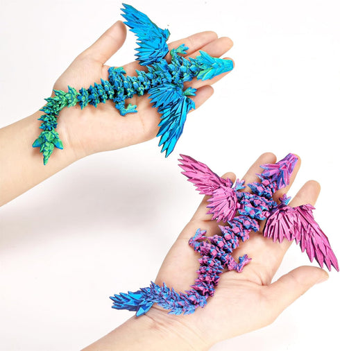 2PCS 3D 9" Printed Dragon with Wings Articulated Dragon Bookshelf Decor for Home Office