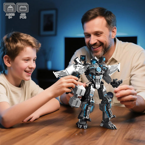 Set, 400 HIGH GODO Black Monitor Mech Robot Building Blocks Toilet Upgraded TV Figure Mech Model Building Kit, Cool