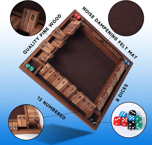 1-4 8 4-Way 12 Set GSE Games & Sports Expert Player Wooden Shut The Box Board Game with Dice. Numbers Shut The Box Dice