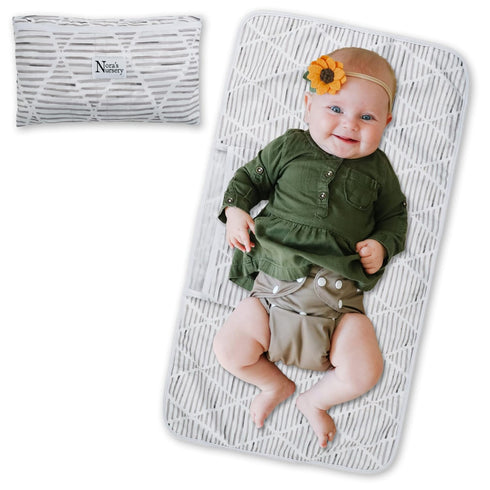 Nora's Nursery Portable Baby Diaper Changing Pad Mat - Waterproof, Machine Washable, One-Hand Closure, Unisex Design