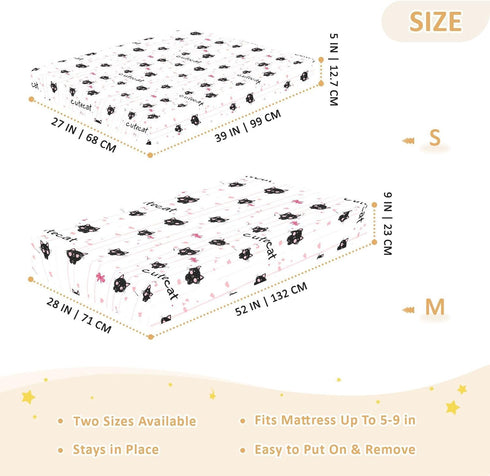 miaozhen 1 Pack 52x28 Cotton Baby Crib Sheets Soft Stretchy Cute Animal Black Cat Handdrawn Crib Mattress Sheet