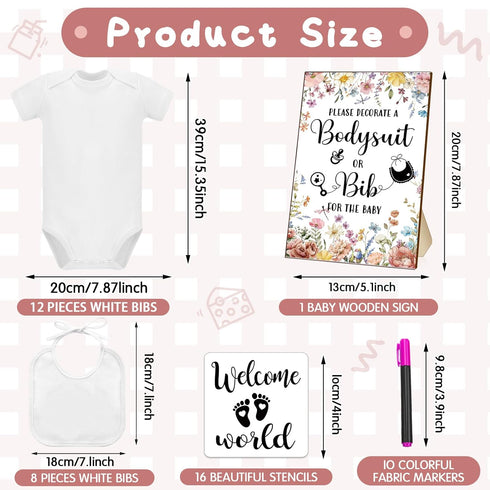 Chuarry 43 8 8 2 10 16 Pcs DIY Bibs Decorating Kit Bodysuits Pcs Ply White Bibs Fabric Markers Stencils Baby Shower