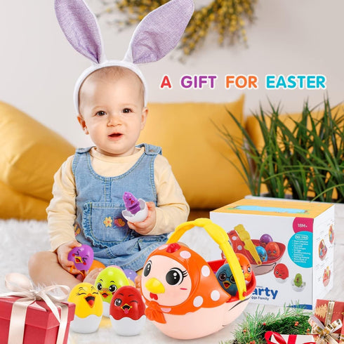 Baby Easter Egg Toy Basket with 6PCS Matching Musical Eggs | Easter Basket Ideas for 1-5 Year Old Boys & Girls