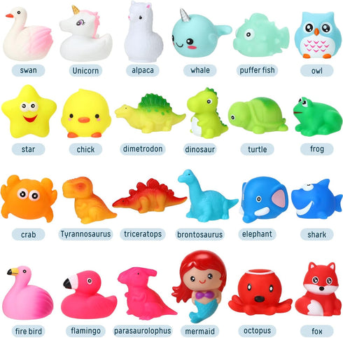 24 Packs Swimming Baby Bath Light Up Toys, Floating Rubber Animal Toys for Toddlers Infant Kids Boys Girls Flashing