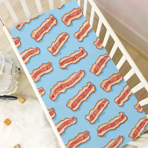 Pigsaly 27x39 Inch Crib Sheets Bacon Slices Blue Baby Sheet for Standard Crib Mattress Boys Girls Toddler Bed Sheets