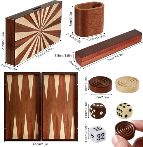 Syrace Backgammon Set 16" 2-Player Handcrafted Wooden - Large Board Game with Oversized Pieces - Classic Strategy Game