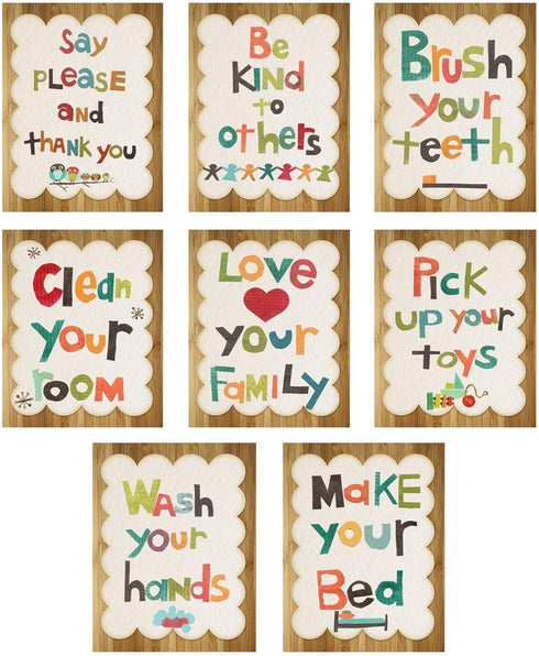 Good Manners 08x10 Inch Print Wall Cards - Nursery Wall Decor, Gender Neutral Kid's Art, Inspirational Artwork