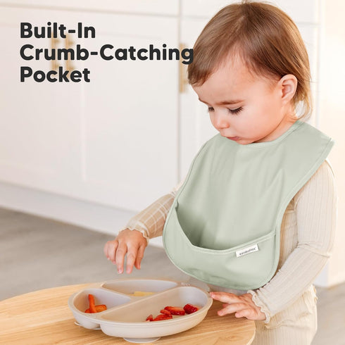 3-Pack Waterproof Baby Bibs for Eating, Lightweight with Food Catcher, Mess Proof Toddler Bibs for Boys Girls
