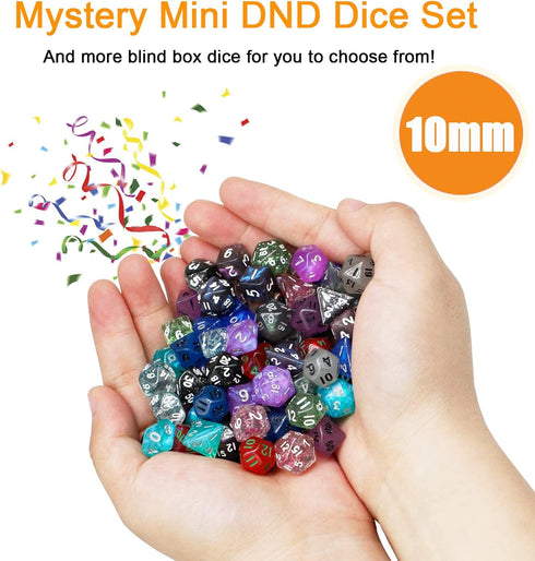 10 Sets Random Assortment Polyhedral RPG Mini Dice (70pcs), 10mm Mini DND Magic Dice Set for RPG