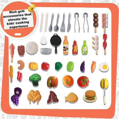 MUGEYMYD Sets 3-5, Playset 4-8. Play Kitchen Toy for Toddlers Indoor Outdoor Interactive Kids BBQ Grill with Smoke