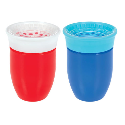 Nuby Wonder Cup with 360 Smart Edge Silicone Rim - 2-Pack, 7 oz - Red/Blue