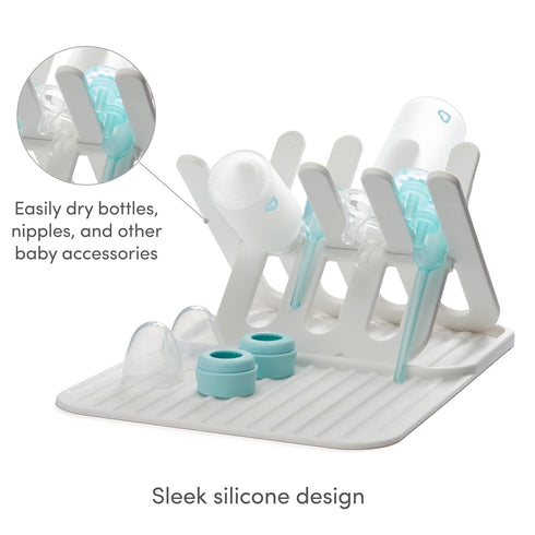 8 Munchkin Bottle Drying Rack and Mat, Holds Bottles, Pump Parts, Pacifiers, & Accessories, Space Saving Folding
