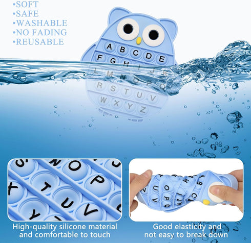 DEARIDAP Fidget Toys for Kids, Owl Shaped Silicone Squeeze Sensory Toys, Alphabet Bubble Stress Anxiety Relief Relax