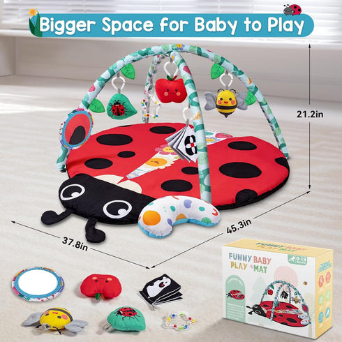8-in-1 Tummy 6 0-3-6-9-12 Jyusmile Baby Play Gym Mat, Time Mat with Toys, Washable Baby Activity Mat for Visual