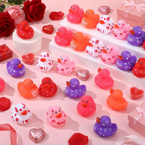 12 2 Inch 6 Jerify Pcs Valentine's Day Rubber Duckies Bulk Mini Heart Rubber Ducks for Kids Bathtub Toys Classroom