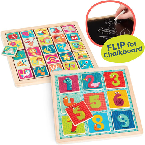 B. toys Puzzle Pals, Magnetic Wooden Puzzles, Alphabet & Number Double-Sided Puzzles, Educational Toys for Kids 3+