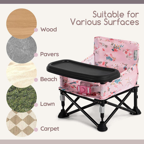 6-36 Booster Seat for Kitchen Chair with Removable Tray, Portable Foldable Baby Chair for Babies Months, Indoor Outdoor