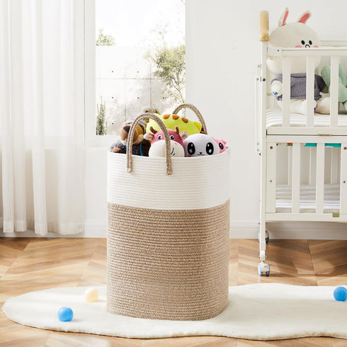 60L) Laundry Basket,Woven Cotton Rope Laundry Hamper,Versatile Storage for Dirty Clothes,Baby Toys,and Blankets