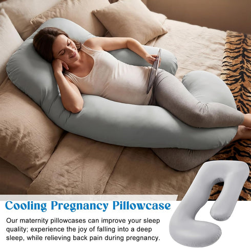 Hahafelt 59 Inch Cooling Pregnancy Pillow Cover (Only Pillowcase) Large J Shaped Full Body Pillowcase Maternity
