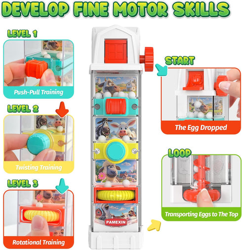 pamexin 2 3 4 5 5 Montessori Toys for Years Old, Farm Egg Drop Toy for Kids with Activity Centers, Educational