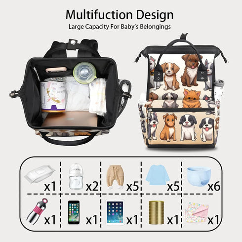 Hsnar Backpack Cartoon Dog Cute Waterproof Diaper Bag Large Capacity Baby Bag with Stroller Straps, Multi-Pocket Diaper