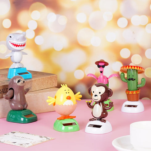 Welecom 6 Pcs Dancing Monkey Toy Solar Powered Dancing Animal Dolls Swinging Animated Bobble Dancer Window Sun Catcher