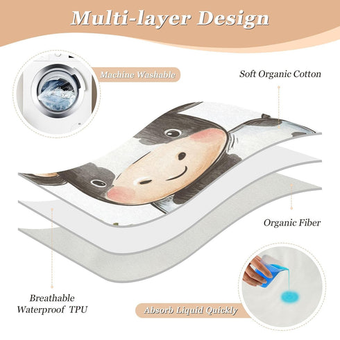 siphylline 52" 34" Cartoon Cute Cow White Extra Large Resuable Toddler Mattress Pads Water Resistant Baby Diaper