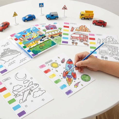 Zoyeven 192 Well-Packaged Pcs Mess Free Painting Transportation Watercolor Coloring Books Vehicle Party Favors Travel