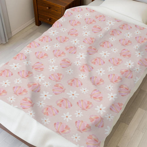 Selgkds Summer 40x50inch Boho Beach Seashells Floral Baby Blankets for Girls Boys Pink Conch Flowers Infant Toddler