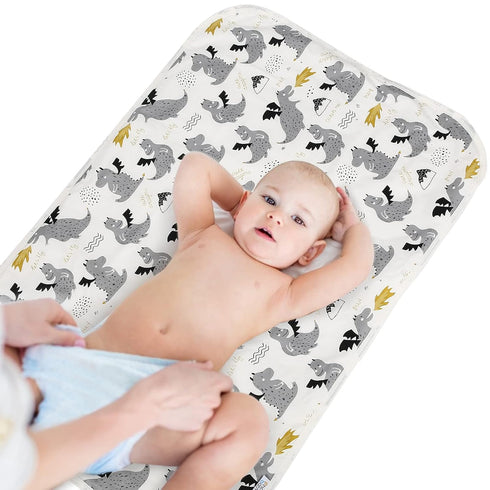 Baby Diaper Changing Pad, 21 5/8" x 31.5" Waterproof Liners, Reusable Soft Portable Changing Mat (Grey Dinosaur, 1PCS)