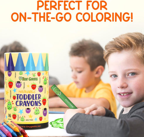 (16 TinyGeeks Jumbo Crayons Colors) Non-Toxic, Washable, Easy-to-Hold Art Supplies for Toddlers and Kids Perfect