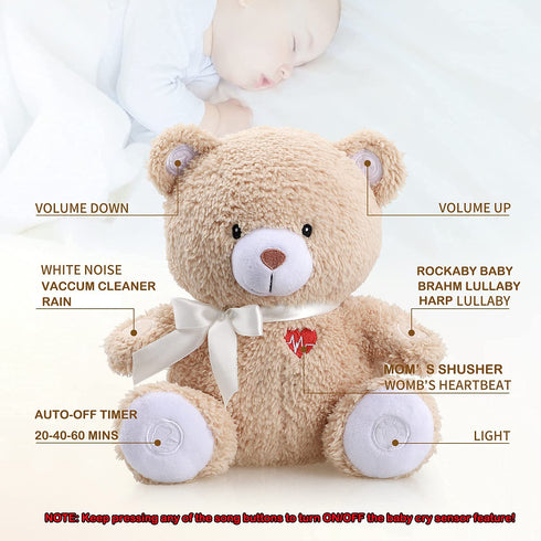 9 BEREST Baby Cry Activated Sleeping Aid Soother, White Noise Machine Infant Stuffed Animal Baby Gifts Bear Toy
