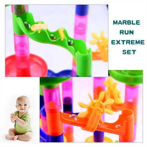 Gifts2U Marble Run Toy - 130Pcs Educational Construction Maze Block Toy Set with Glass Marbles for Kids