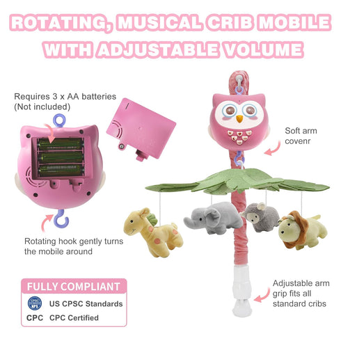 Pack YUNGCHI Baby Crib Mobile with Music and Lights for Boys Musical Mobile Safari Animals for Girl Crib Bassinet Toys